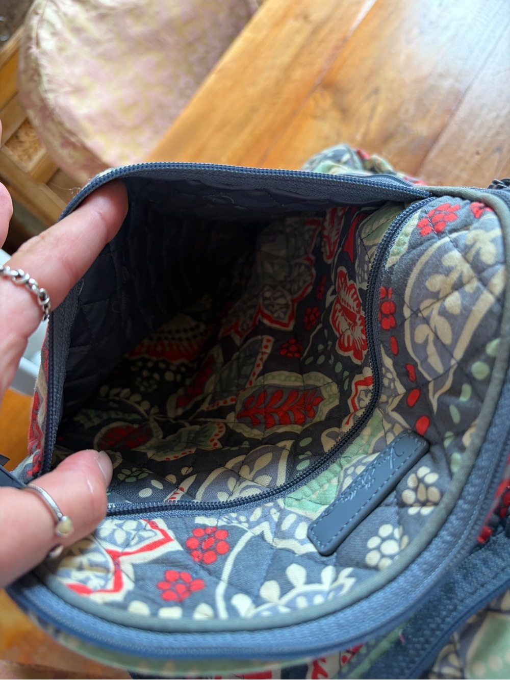 Vera Bradley Quilted Floral Backpack - Navy, Red & Mint - Picture 6 of 7